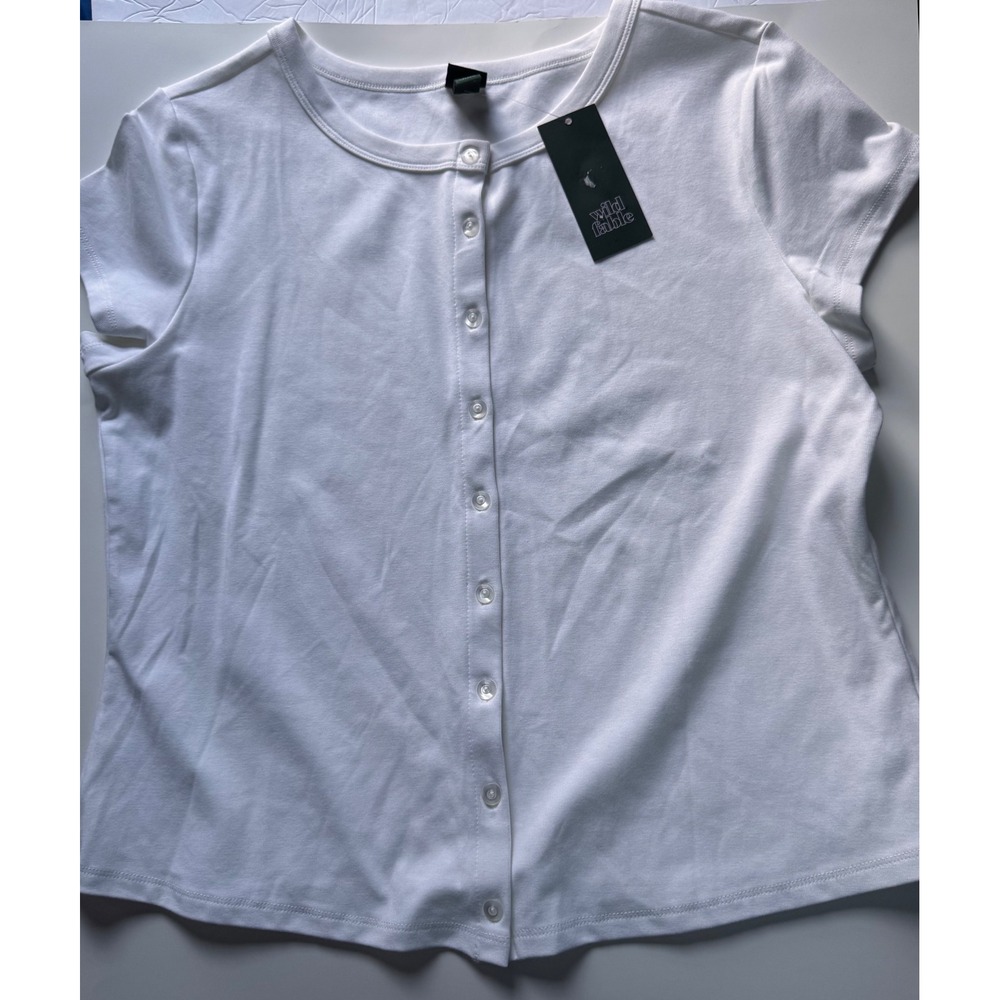 Wild Fable White Short Sleeve Button Down Top XXL WFS752J